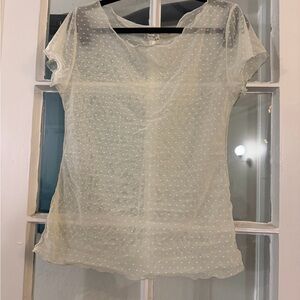Free People Intimately Sheer Green/Cream Polka Dot Blouse